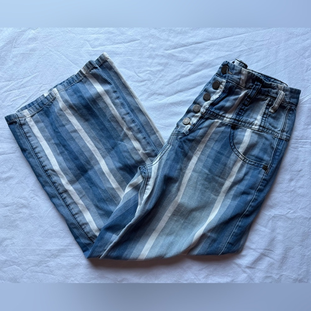 Habitual Girls Ariah Blue and White Striped Wide Leg Cotton Pants 27 - Picture 14 of 14